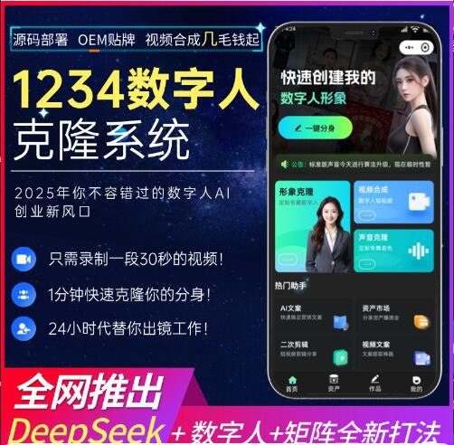 1234数字人克隆系统，2025年你不容错过的数字人AI创业新风口-蔚县浩瑞城网络工作室AIGC社区